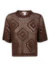 Twinset Open-knit Short-sleeve Top In 12479 Chocolate