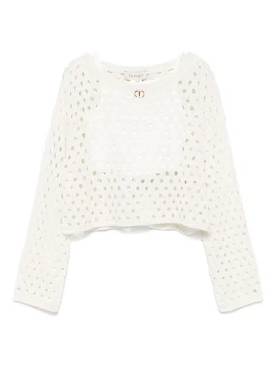 Twinset Kids' Open-knit Sweater In Neutrals