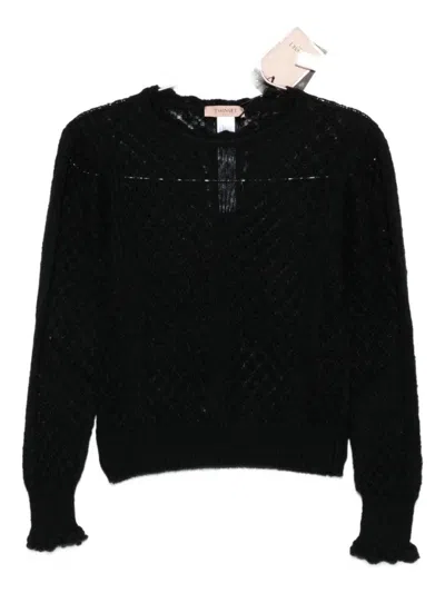 TWINSET OPEN-KNIT SWEATER WITH RUFFLED EDGES