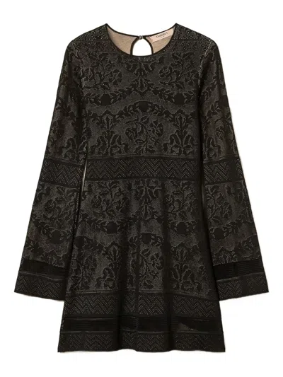 Twinset Open-work Knit Mini Dress In Black
