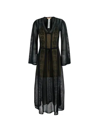 Twinset Open-knit Floral-lace Dress In Black