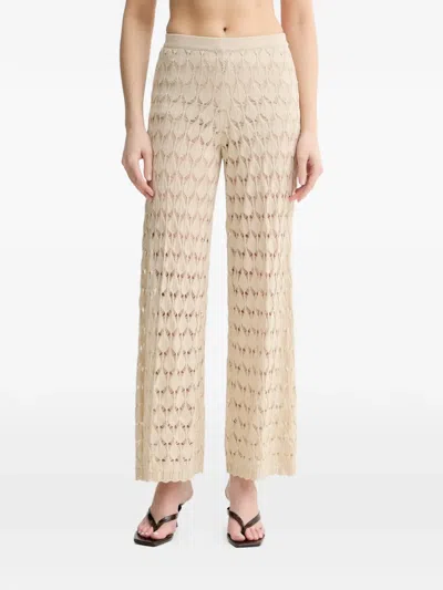 Twinset Open-knit Wide-leg Trousers In Neutral