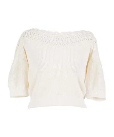 Twinset Openwork Detail Knit Sweater In White