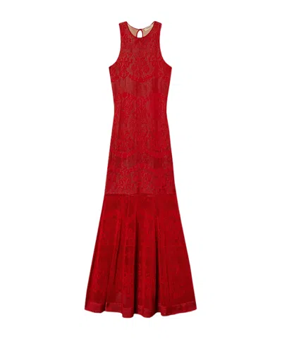 Twinset Openwork Knit Maxi Dress In Red