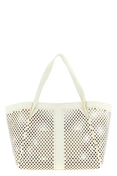 Twinset Openwork Leather Shopping Bag In White