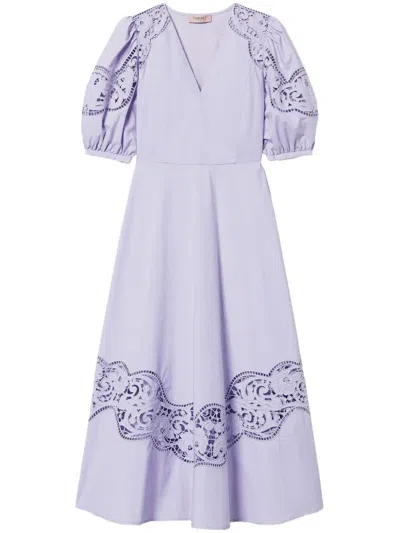 Twinset Openwork Midi Dress In Purple