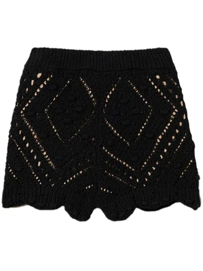 Twinset Openwork Shorts In Black
