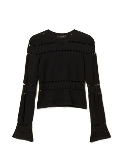 Twinset Openwork Sweater In Black