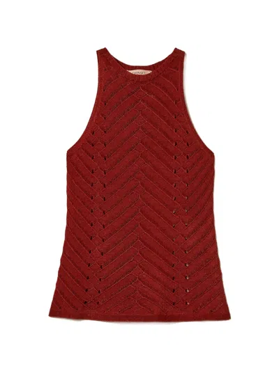 Twinset Openwork Tank Top In Red