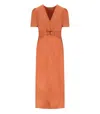 Twinset Belted Poplin Midi Dress In Orange