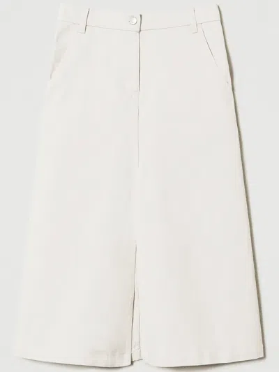Twinset Organic Cotton Midi Skirt In Neutrals