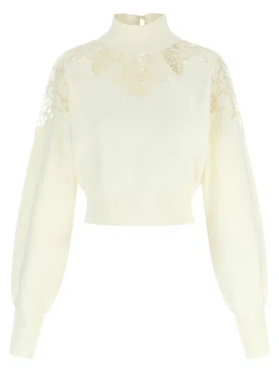 Twinset Organza Insert Sweater In Neutral