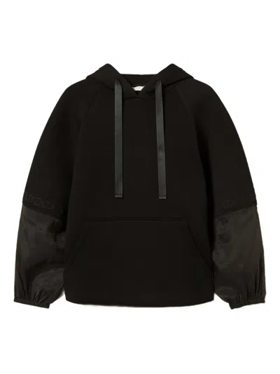 Twinset Organza-sleeve Sweatshirt In Black