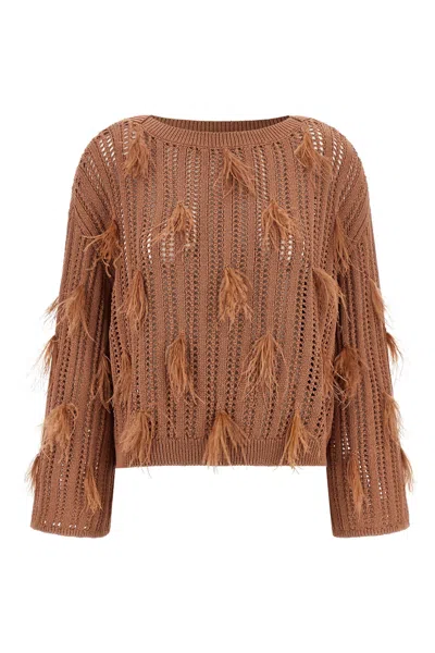 Twinset Perforated Cotton Sweater In Brown