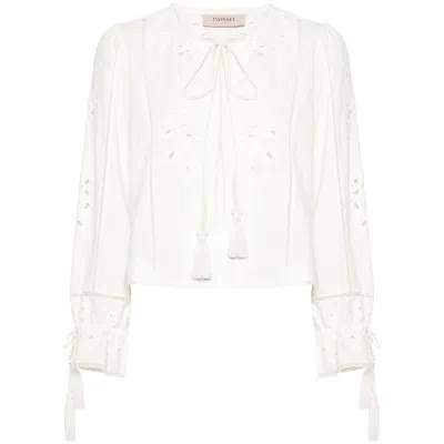 Twinset Embroidered Hook-eye Blouse In Neutrals