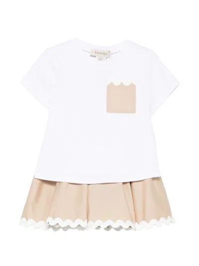 Twinset Kids' Outfit (jersey T-shirt + Poplin Skirt) In White