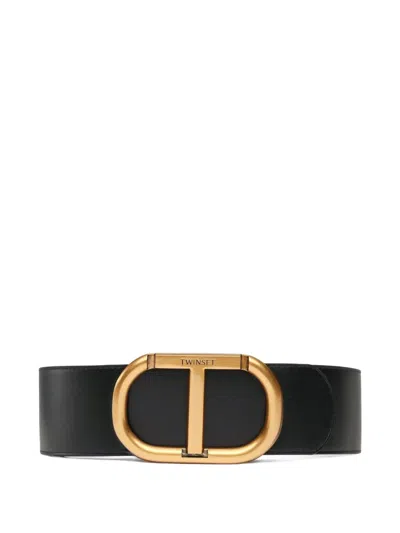Twinset Oval-buckle Leather Belt In Black