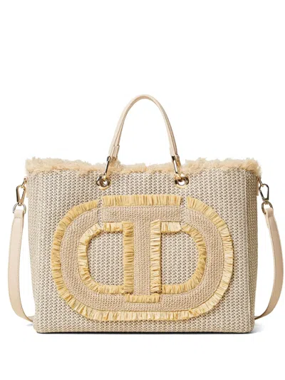 Twinset Oval T-appliqué Tote Bag In 中性色