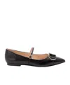 Twinset Black Leather Ballet Flats In Black