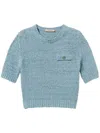 Twinset Oval T Button Cropped Jumper In Blue