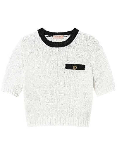 Twinset Oval T Button Cropped Jumper In Multicolour