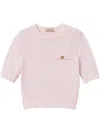 Twinset Oval T Button Cropped Jumper In Pink