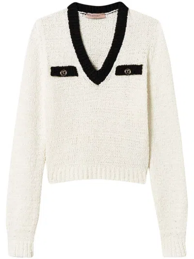 Twinset Oval T Button-detail Jumper In White