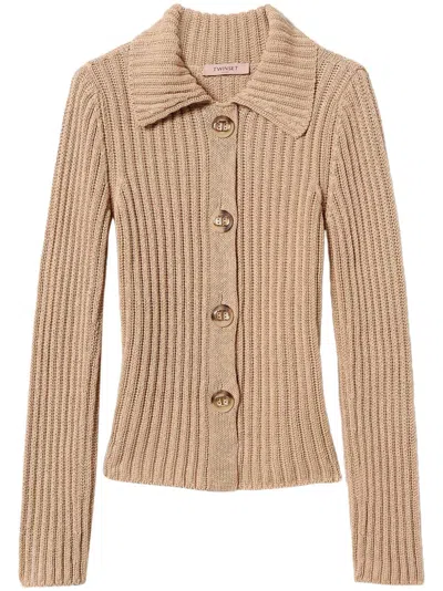 Twinset Oval T Buttons Cardigan In Neutrals