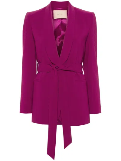 Twinset Oval T Chain Belted Blazer In Pink