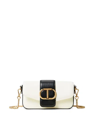 Twinset Oval T Leather Shoulder Bag In White