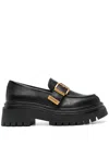 Twinset Twin-set Black Loafers With Platform And Logo In Leather In Black