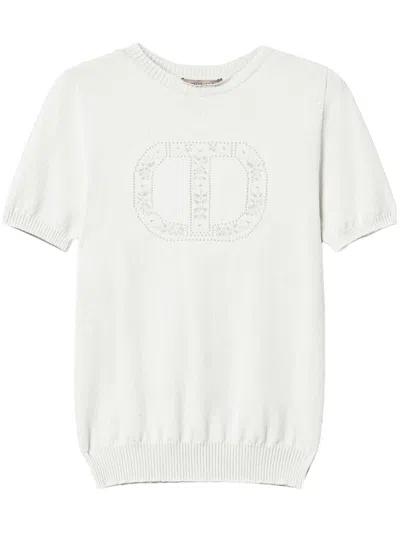 Twinset Oval T Logo Knitted Top In White