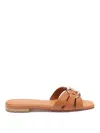 Twinset Oval T-plaque Leather Slides In Brown