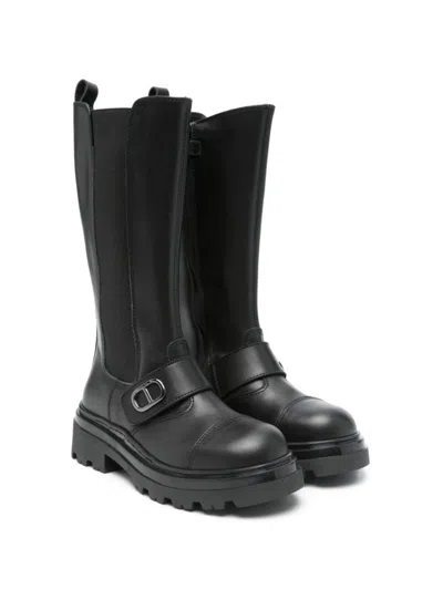 Twinset Kids' Oval T-plaque Boots In Black