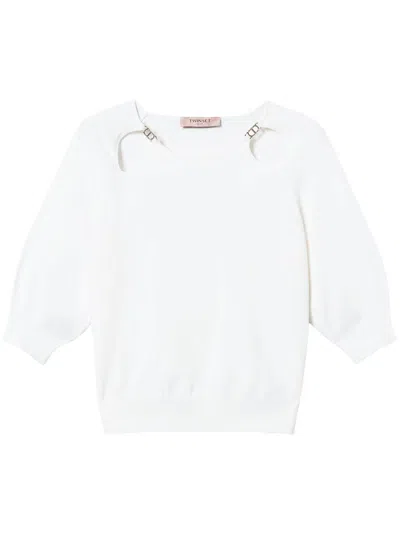 Twinset Oval T-plaque Cut-out Sweater In White