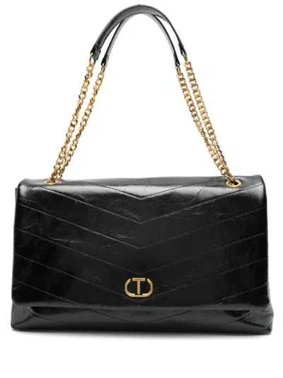 Twinset Oval T-plaque Shoulder Bag In Black