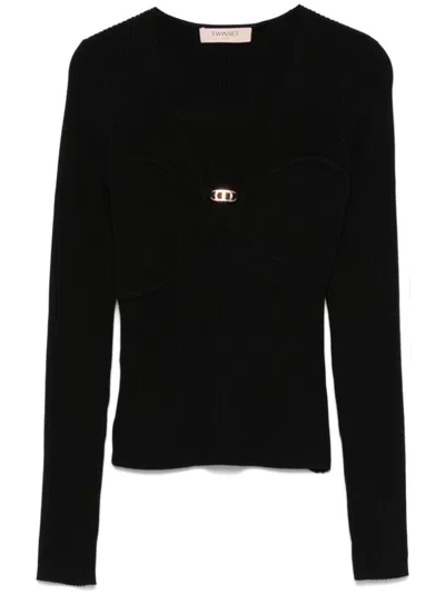 Twinset Oval T-plaque Top In Black