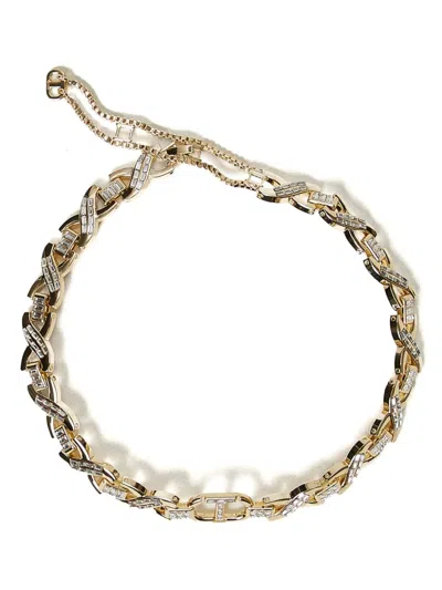 Twinset Oval T Rhinestone Necklace In Gold