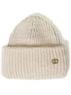 Twinset Oval T Ribbed Knit Beanie In Neutrals