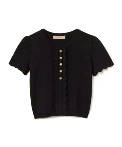 Twinset Oval T-shaped Buttoned Clam-shaped Sweater In Black