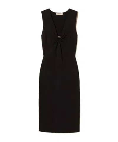 Twinset Oval T-shirt Sleeveless Knitted Mid-length Dress In Black