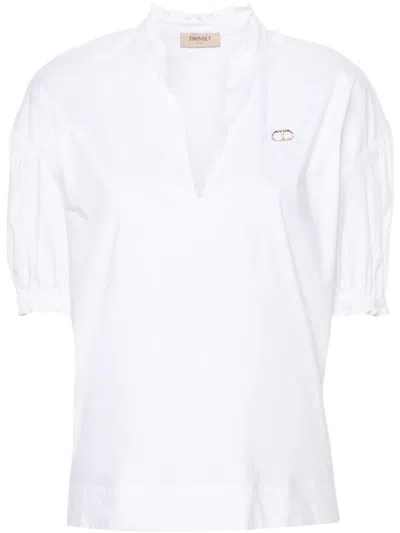 Twinset `oval T` Short Sleeve Blouse In White