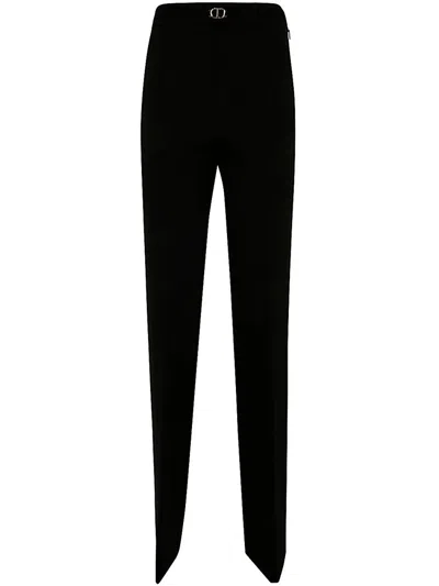 Twinset Oval T Waist Strap Straight Leg Trousers In Black