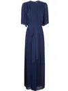 Twinset Twin-set Navy Blue Fully Pleated Maxi Dress In Blue