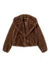 Twinset Cropped Faux Fur Coat With Shawl Collar In Brown