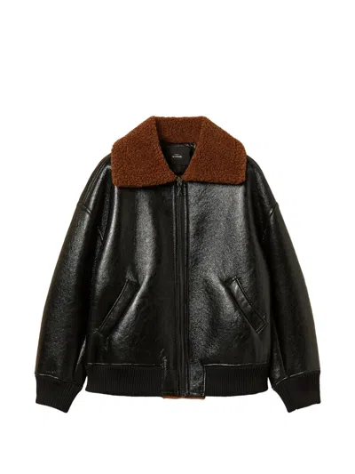 Twinset Padded Faux-shearling Bomber Jacket In Black