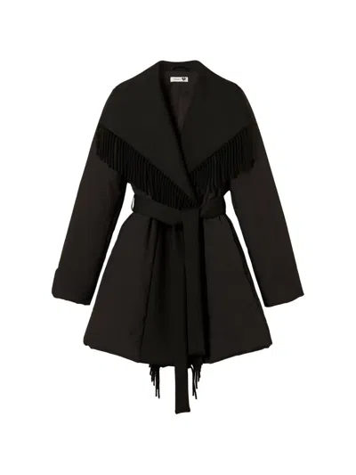 Twinset Padded Jacket With Fringes In Black