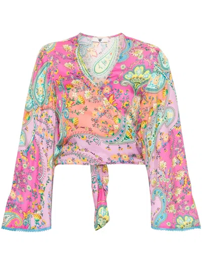 Twinset Paisley-print Cropped Blouse In Pink