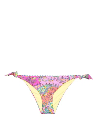Twinset Paisley-print Thong Bikini Bottoms In Pink