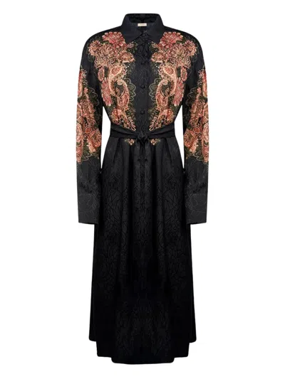 Twinset Paisley Tie-waist Midi Dress In Black